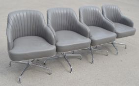 4 x Premium Swivel Office Chairs, Hight Adjustable and Upholstered in a Grey Faux Leather with White