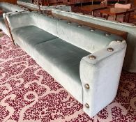 1 x Stunning Designer Commercial Sofa Upholstered In Pearlescent Blue Velvet - Recently Removed From