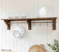 1 x Walcote Large Solid Mahogany Country Kitchen Wall Shelf with Rail and Hooks in an Antique