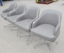 4 x Premium Swivel Office Chairs, Hight Adjustable and Upholstered in a Grey Faux Leather with White