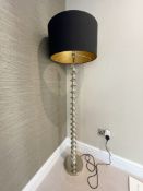 1 x Contemporary Freestanding Chromed Floor Lamp with Fabric Covered Drum Shade in Black