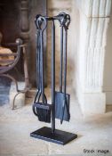 Set of 4 x Fireside Tools with Stand, in Wrought Iron with an Antique Bronze Finish - Original