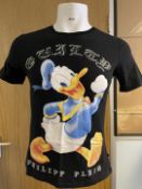 1 x PHILIPP PLEIN 'Donald Duck' Men’s Designer Graphic Print T-Shirt in Black, Size M (Medium) -