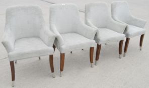 4 x Luxury Contract Armchairs featuring a Paisly Embossed Velvet Back and Slender Wooden Legs with