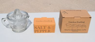 1 x Assortment Of Kitchen Accessories - Riato Measuring Cup, Salt & Pepper Pots, Glass Juicer - Ref: