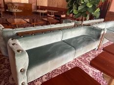 1 x Stunning Designer Commercial Sofa Upholstered In Pearlescent Blue Velvet - Recently Removed From