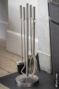 1 x Ebrington Fireside Tool Set Crafted in Powder Coated Steel with a Silver Finish - Boxed
