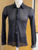 1 x PRADA Men's Designer Sheer Mesh Button-Up Shirt in Dark Navy - Size EU 40 (Eqv. Small) -