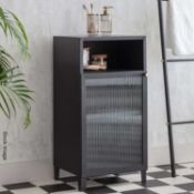 1 x Adelphi Glass Fronted Single Door Steel Bathroom Cabinet / Hallway Bench Box in Matt Black -