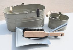 1 x Utility Bucket And Small Bucket In Clay + Galvanised Dustpan And Brush - Ref: GTC685/GTCC16 -