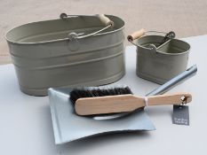 1 x Utility Bucket And Small Bucket In Clay + Galvanised Dustpan And Brush - Ref: GTC686/GTCC16 -