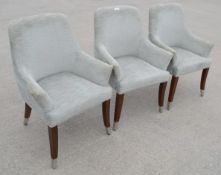 3 x Luxury Contract Armchairs featuring a Paisly Embossed Velvet Back and Slender Wooden Legs with