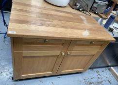 1 x Solid Oak Two Door Farmhouse Style Dresser Featuring Storage Cabinets and Drawers