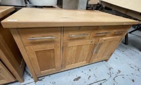 1 x Solid Oak Three Door Farmhouse Style Dresser Featuring Stainless Drawer Inserts, Pull Out