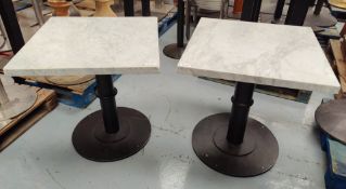 2 x White Marble Restaurant Dining Tables with Cast Iron Pedestal Bases