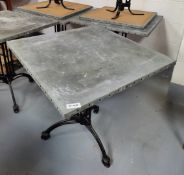 7 x Zinc Topped Bistro Restaurant Tables Featuring Ornate Pedestals