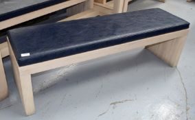 2 x Seating Benches Featuring a Light Wood FInish, Strong Joints and a Navy Faux Leather Seated