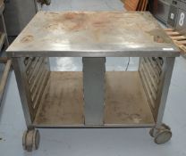 1 x Stainless Steel Commercial Oven Stand with Tray Runners - Dimensions: H70 x W84 x D72 cms