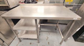 1 x Stainless Steel Preparation Table Featuring Castor Wheels, Upstand and Space for Undercounter