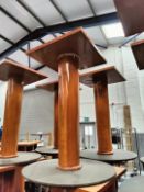 6 x Restaraunt Table Pedestal Bases Featuring a Cherry Wood Finish with Round Grey Metal Bases