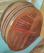 6 x Round Restaurant Table Tops Featuring a Teak Slatted Design Whihc is Suitable for Indoor or