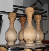 4 x Turned Wooden Column Pedestal Bases for Restaurant Tables - Height 69 cms - Cross Support