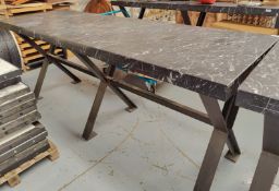 1 x Large Restaurant Dining Table Featuring a Black Granite Top and Heavy Duty Steel Cross Leg