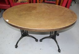 1 x Oval Restaurant Dining Table Features a Covered Top with a Brass Finish and a Double Ornate