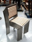 7 x Outdoor Stackable Bistro Chairs Featuring Aluminium Frames and Slatted Wood Seat Inserts