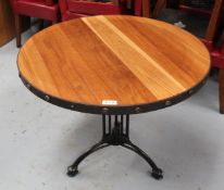 1 x Restaurant Bar Table Featuring Oak Wooden Tops with a Protective Steel Surround and an Ornate
