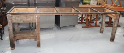 1 x Restaurant Work Table Featuring a Wooden Rustic Style Frame and Steel Worktop Support