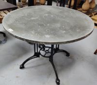 1 x Zinc Topped Bistro Restaurant Table Featuring an Ornate Pedestal - Dimensions: H73 Dia 99