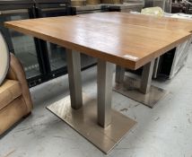 1 x Contemporary Restaurant Dining Table with a Silver Pedestal Base - Dimensions: 114 x 63 cms