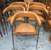 5 x Vintage Style 'London' Dining Chairs Featuring a Cognac Leather Finish with Wooden Seat Surround