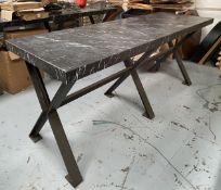 1 x Large Restaurant Dining Table Featuring a Black Granite Top and Heavy Duty Steel Cross Leg