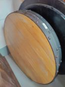 3 x Restaurant 90cm Bar Table Tops Featuring Panelled Oak Tops and Protective Steel Surrounds