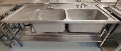 1 x Stainless Steel Double Wash Unit Featuring Two Large Wash Basins, Mixer Taps and Includes a Hose