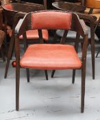 8 x Danish Mid Century Style Dining Chairs Featuring a Walnut Construction with Red Seat Pads