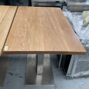 1 x Contemporary Restaurant Dining Table with a Silver Pedestal Base - Dimensions: 110 x 70 cms