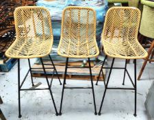 3 x Rattan Bar Stools with Black Bases - Suitable for Indoor or Outdoor Use - Dimensions: SH71 x W42