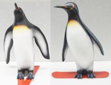 2 x Bespoke Life-Size Sculpted Fibreglass PENGUIN Animal Statues - Window Display Centrepiece - Ref: