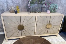 1 x Sunburst 4-Door Oak Wood Concrete Fronted Sideboard with Gold Detailing - Original RRP £2,995