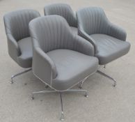 4 x Premium Swivel Office Chairs, Hight Adjustable and Upholstered in a Grey Faux Leather with White