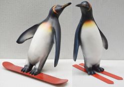 2 x Bespoke Life-Size Sculpted Fibreglass PENGUIN Animal Statues - Window Display Centrepiece - Ref: