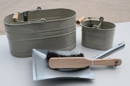 1 x Utility Bucket And Small Bucket In Clay + Galvanised Dustpan And Brush - Ref: GTC687/GTCC16 -