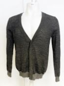 1 x CALVIN KLEIN Men's Pure Wool Jacquard Knit Long Sleeve Cardigan in Black with Grey Cuffs - Size: