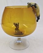 1 x Vintage Amber Brandy Glass With Cat And Mouse Figures - NO VAT ON THE HAMMER - Ref: - CL444 -