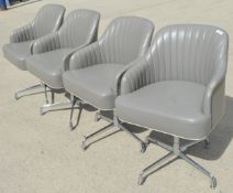 4 x Premium Swivel Office Chairs, Hight Adjustable and Upholstered in a Grey Faux Leather with White