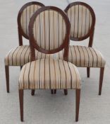 3 x Commercial Quality Louis XVI-style Wooden Dining Chairs, Richly Upholstered in a Premium Striped