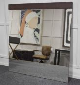 1 x Crocodile-effect Leather Topped Wall Mirror with Wooden Backing and Mounting Strip - Recently